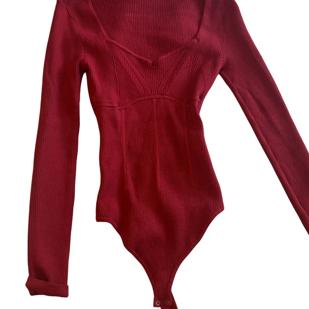 Abercrombie & Fitch Red Ribbed Long Sleeve Bodysuit